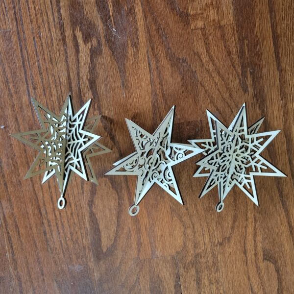 Set of 10 Wooden 3D Snowflake Stars - Image 10