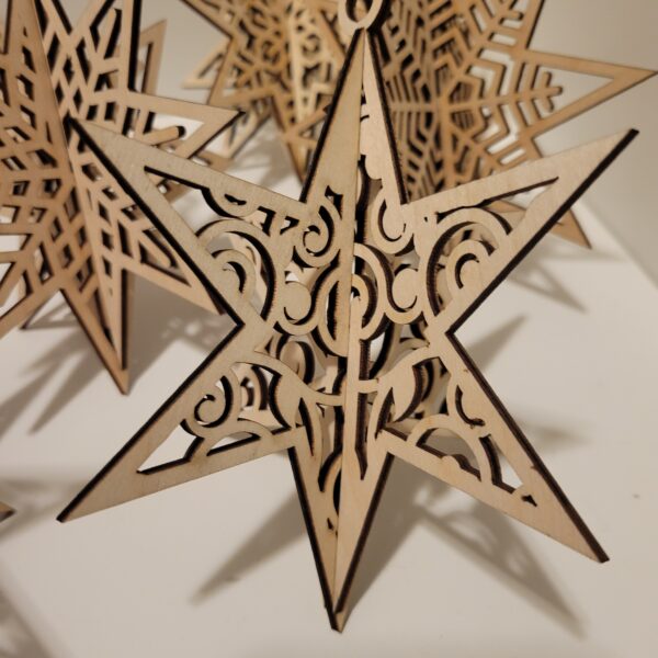 Set of 10 Wooden 3D Snowflake Stars - Image 7
