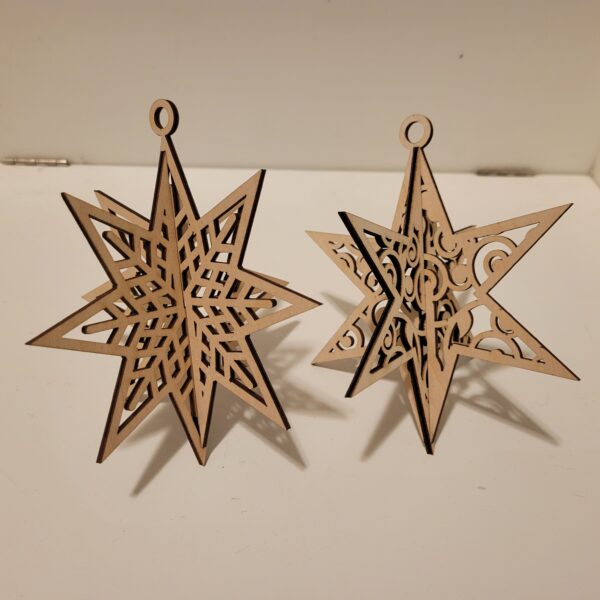 Set of 10 Wooden 3D Snowflake Stars - Image 5